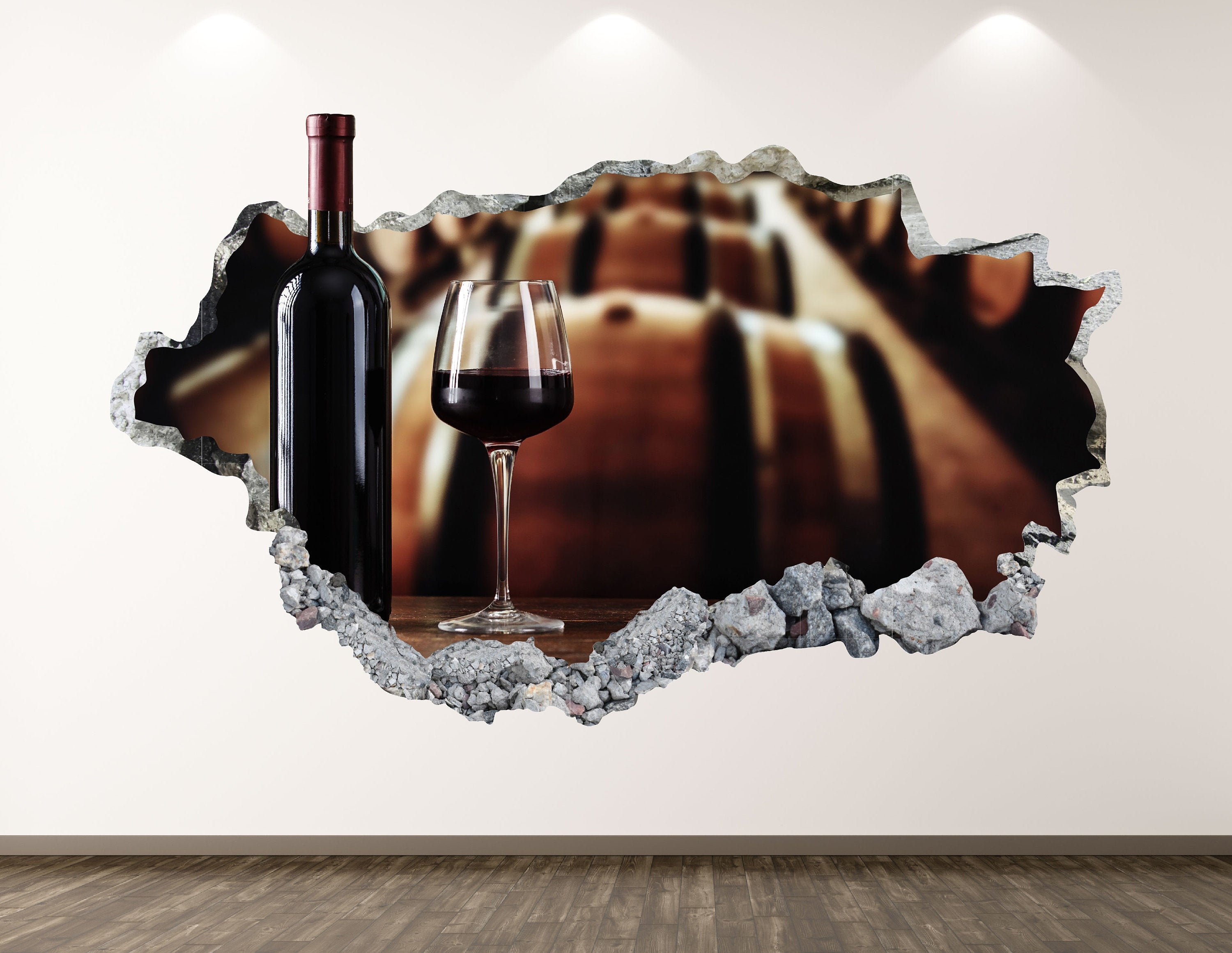 Wine Wall Decal Cellar Bottle 3D Smashed Wall Art Sticker Kids Room Decor Vinyl Home Poster Personalized Gift KD327