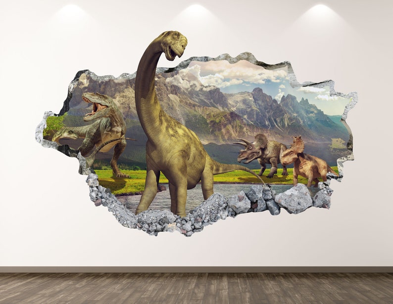 Dinosaur Wall Decal Animal Landscape 3D Smashed Wall Art Etsy