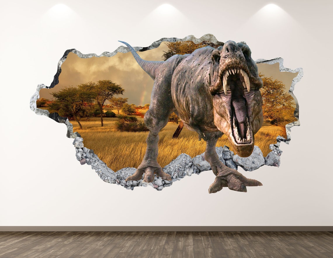 Dinosaur Wall Decal Wild Forest 3D Smashed Wall Art Sticker - Etsy