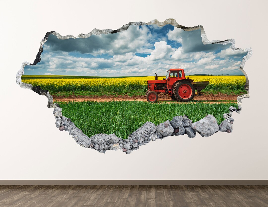 Tractor Farm Wall Decal - Agricultural Machine 3D Smashed Wall Art ...