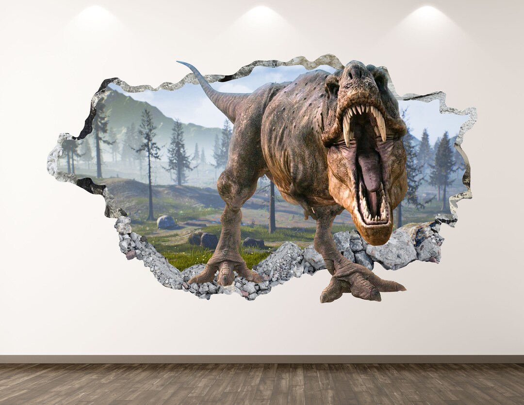 Dinosaur T Rex Wall Decal Animal 3D Smashed Wall Art Sticker Etsy