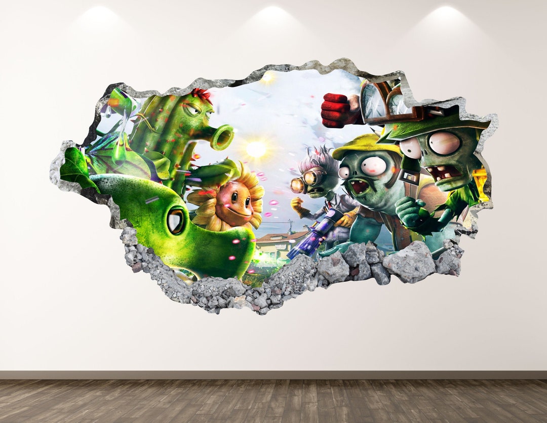 Zombies Wall Decal Game 3D Smashed Wall Art Sticker Kids Decor Vinyl