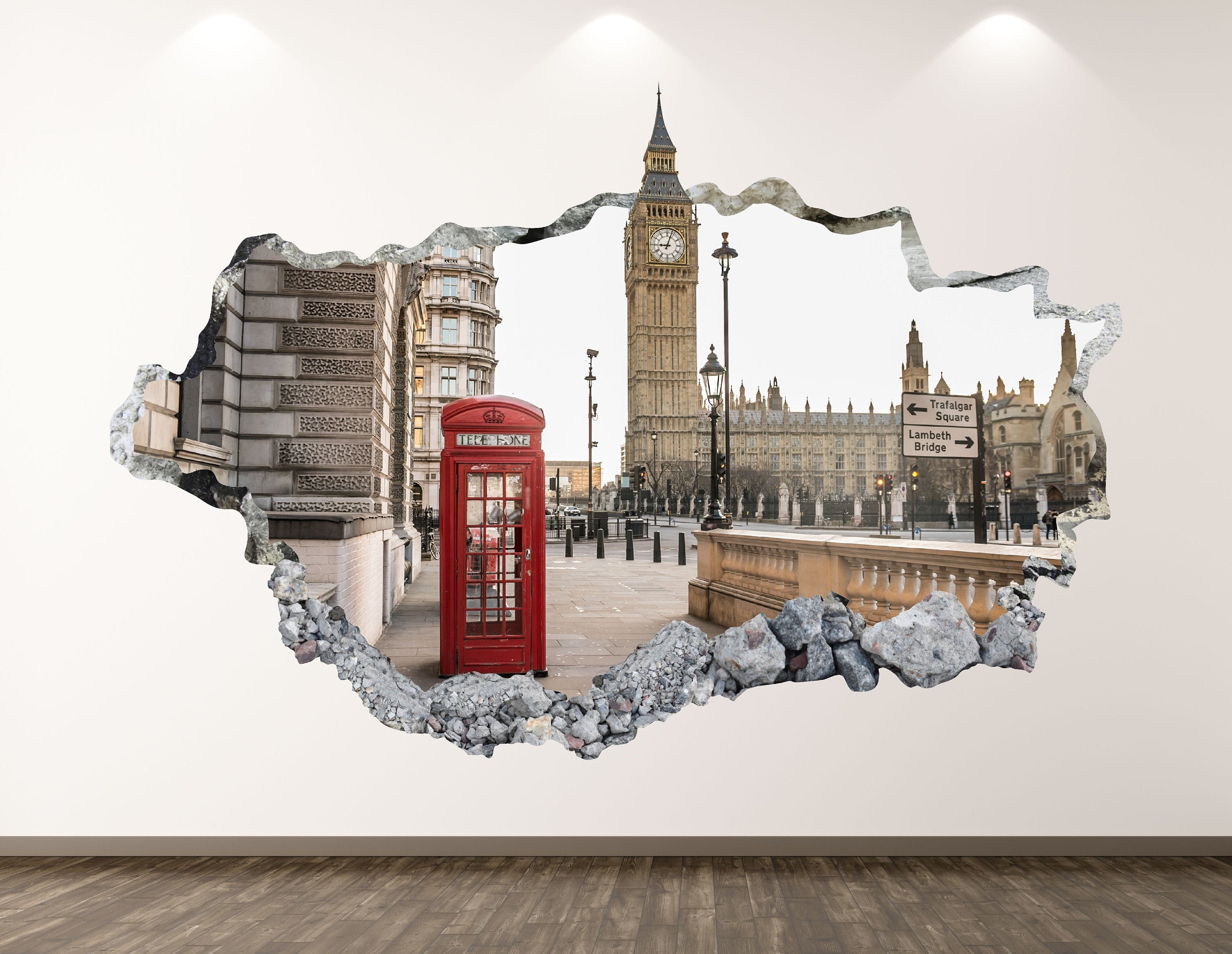 Big Ben Wall Decal - London City 3D Smashed Wall Art Sticker Kids Room Decor Vinyl Home Poster Custom Gift KD138