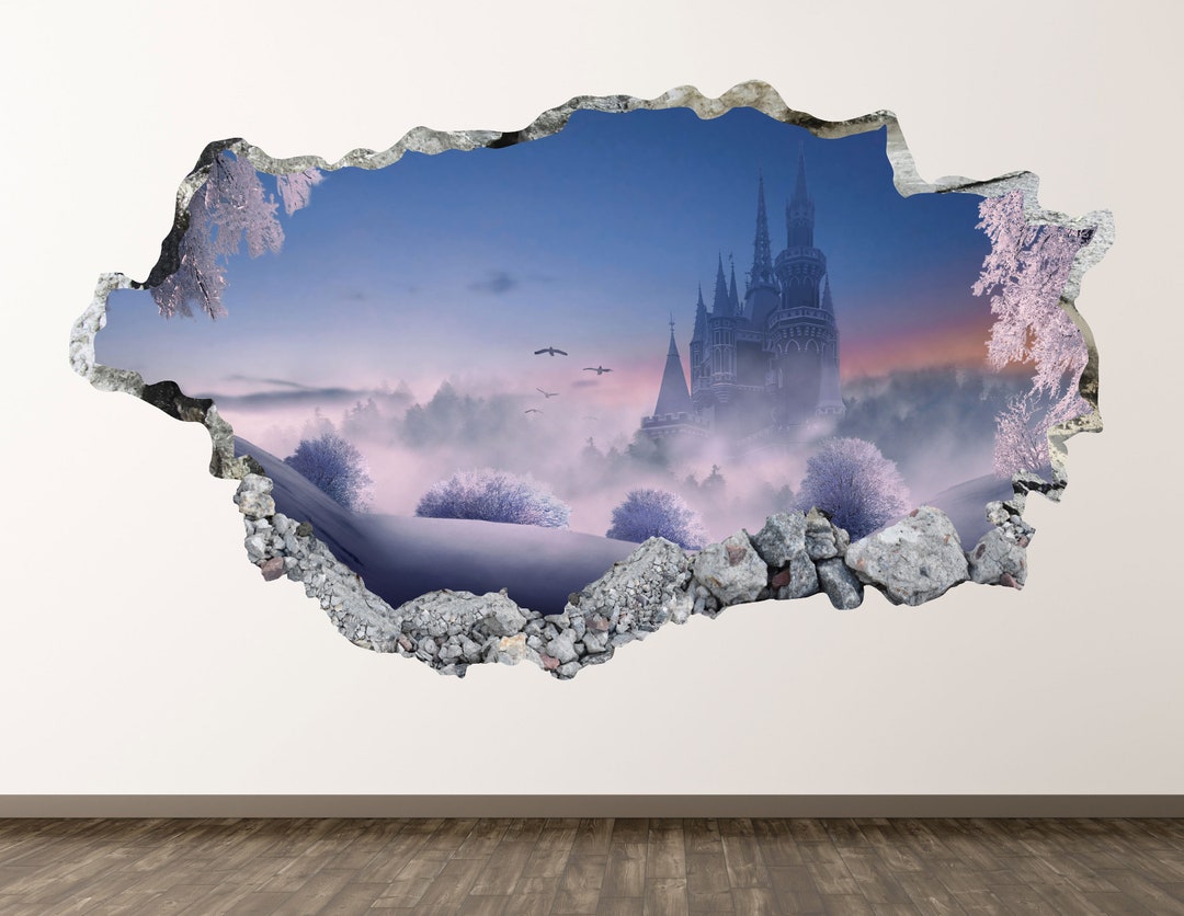 Castle Wall Decal - Forest Winter 3D Smashed Wall Art Sticker Kids Room ...