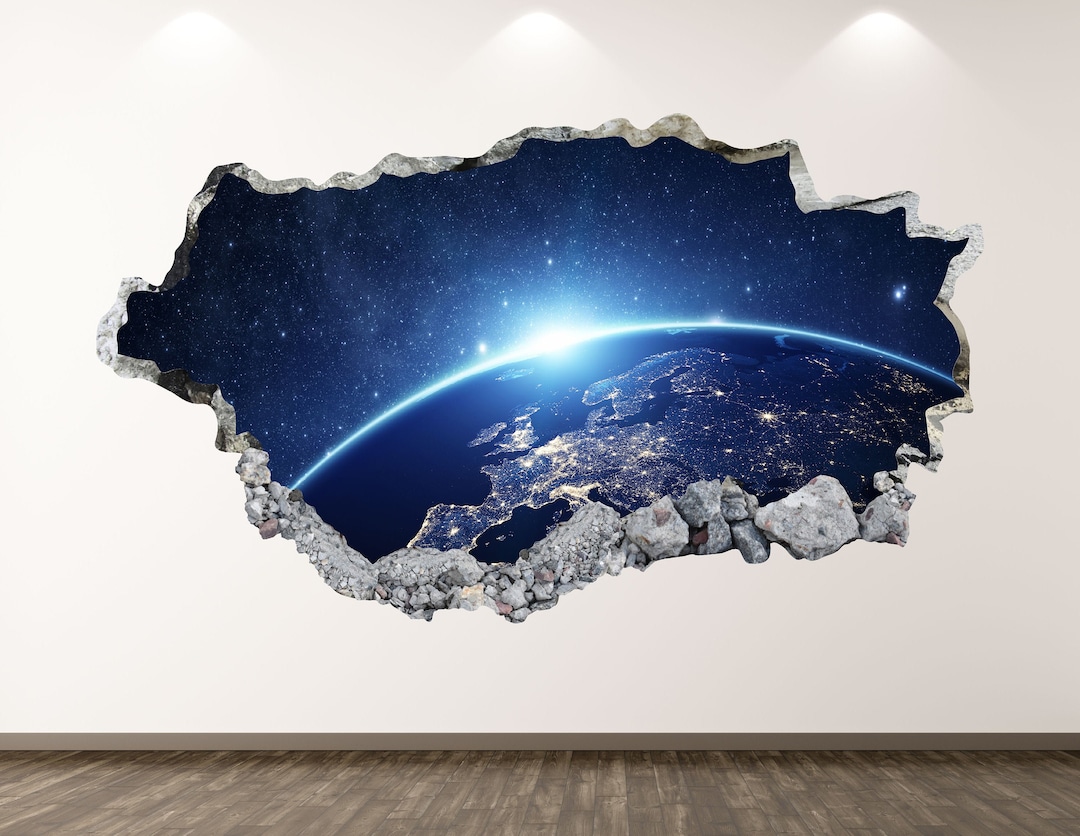 Earth Planet Wall Decal - Space 3D Smashed Wall Art Sticker Kids Room ...