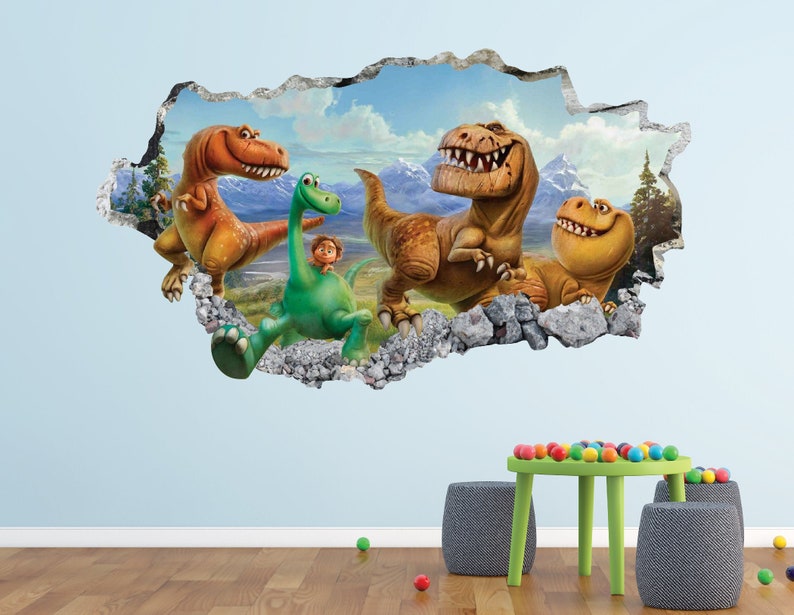 Good Dinosaur Wall Decal Movie Animal 3D Smashed Wall Art Sticker Kids Decor Vinyl Home Poster