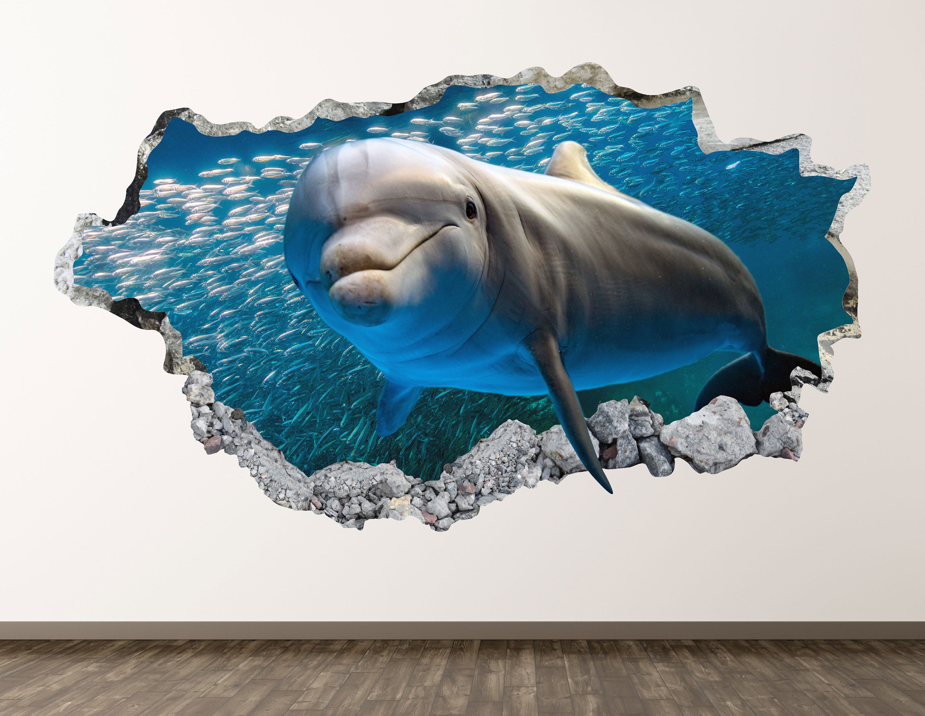 Wilder Delfin Wandtattoo Ozean Tier 3D Smashed Wand Kunst Aufkleber Kinder  Decor Vinyl Home Poster Personalisiertes Geschenk KD517