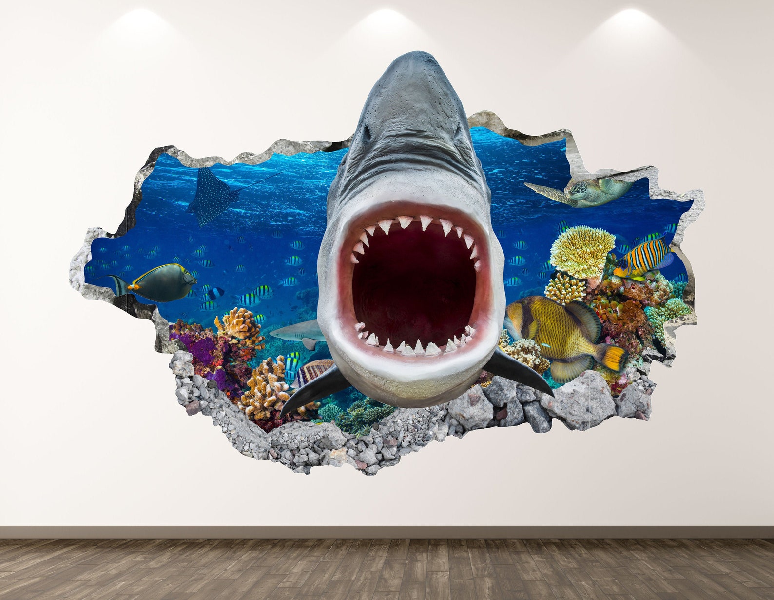 Wild Shark Wall Decal Aquarium 3D Smashed Wall Art Sticker - Etsy