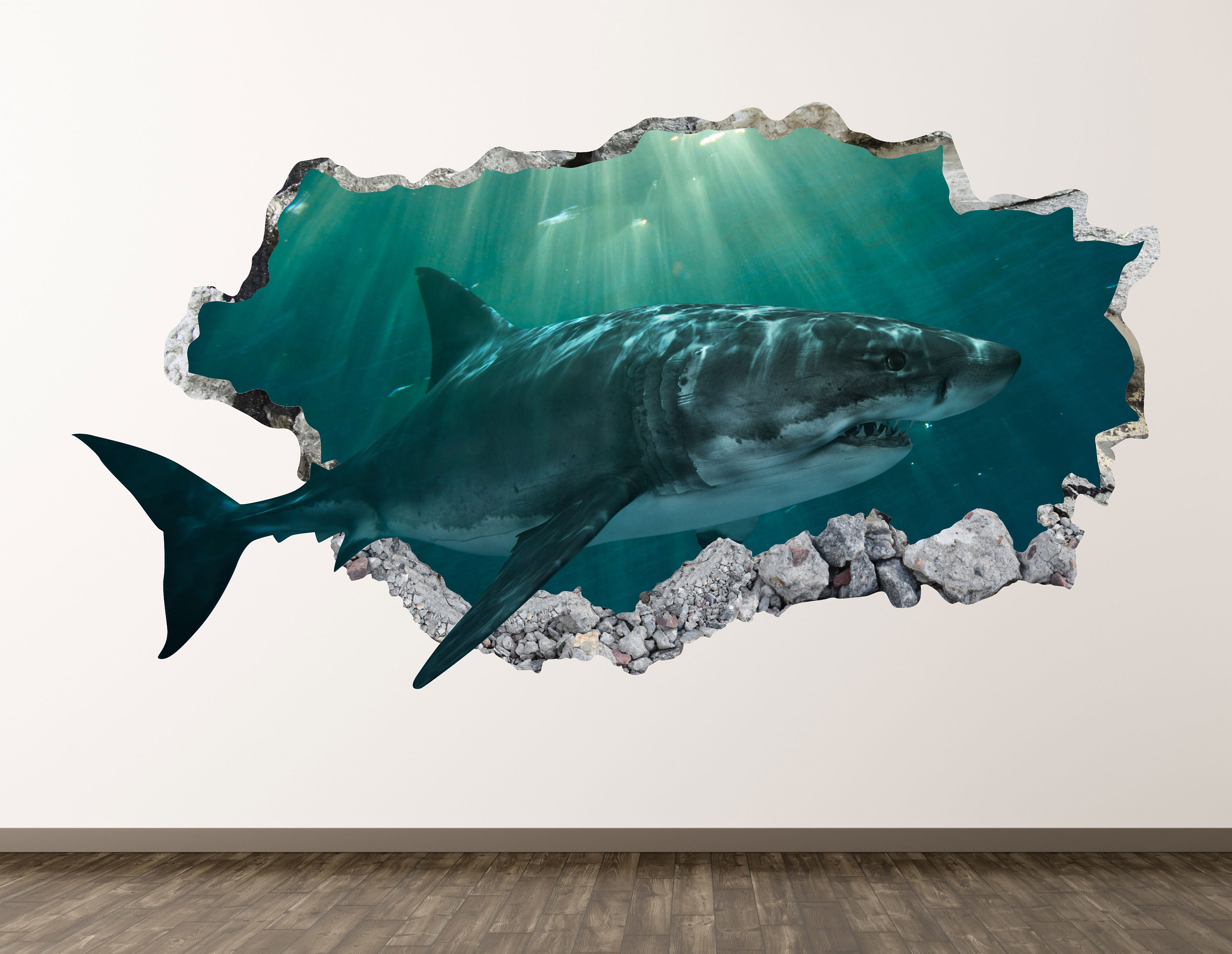 Underwater Shark Wall Decal Ocean 3D Smashed Wall Art Etsy Singapore