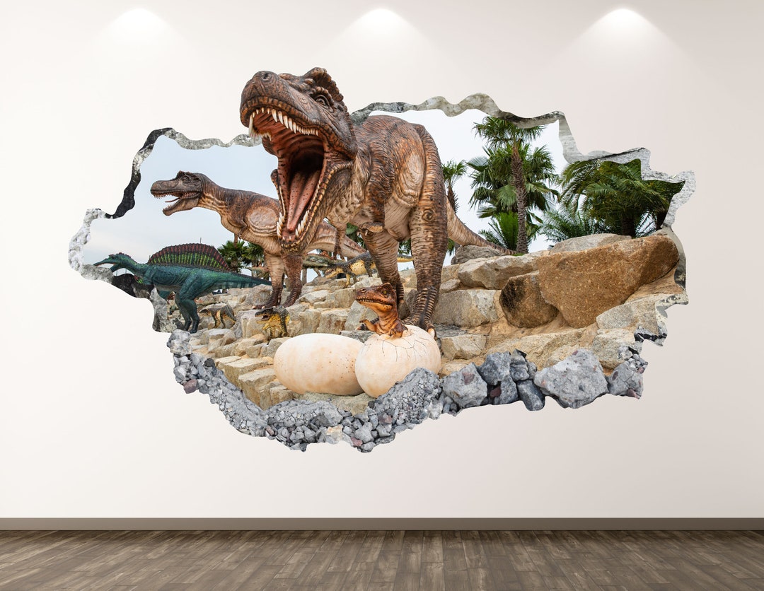 Wild Dinosaur Wall Decal - T-rex 3D Smashed Wall Art Sticker Kids Decor ...