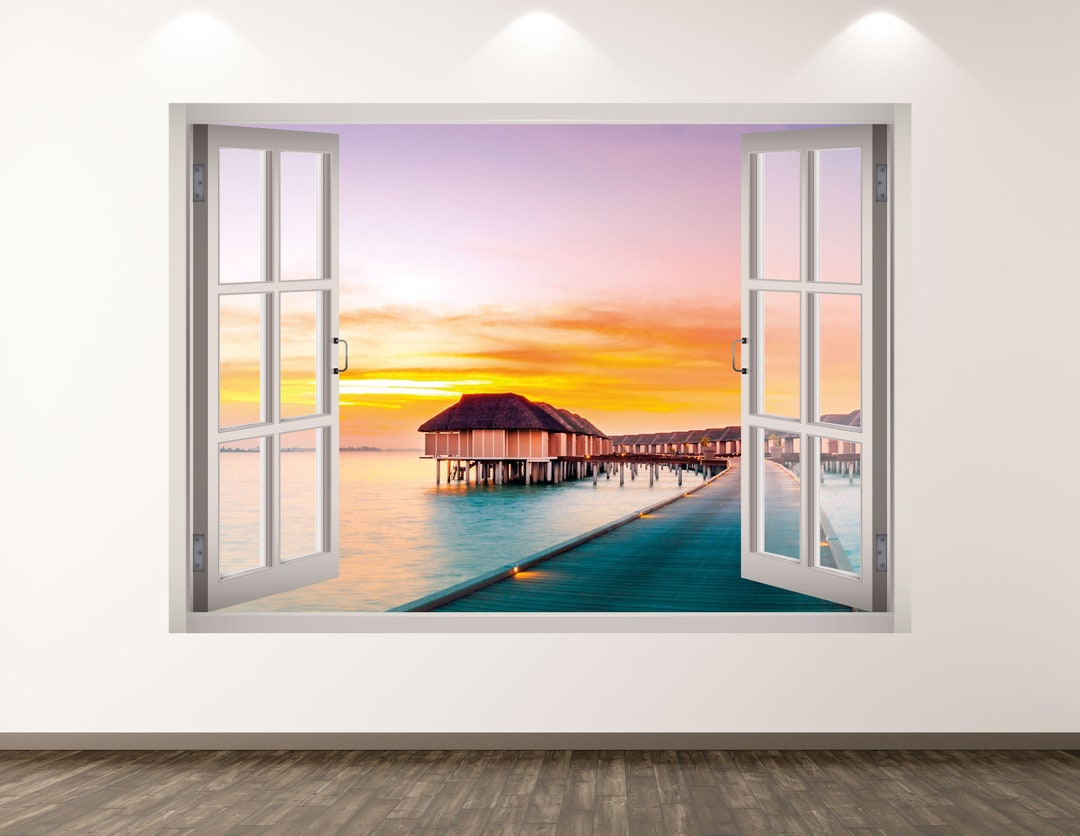 Beach House Wall Decal Sunset 3D Window Wall Art Sticker Etsy