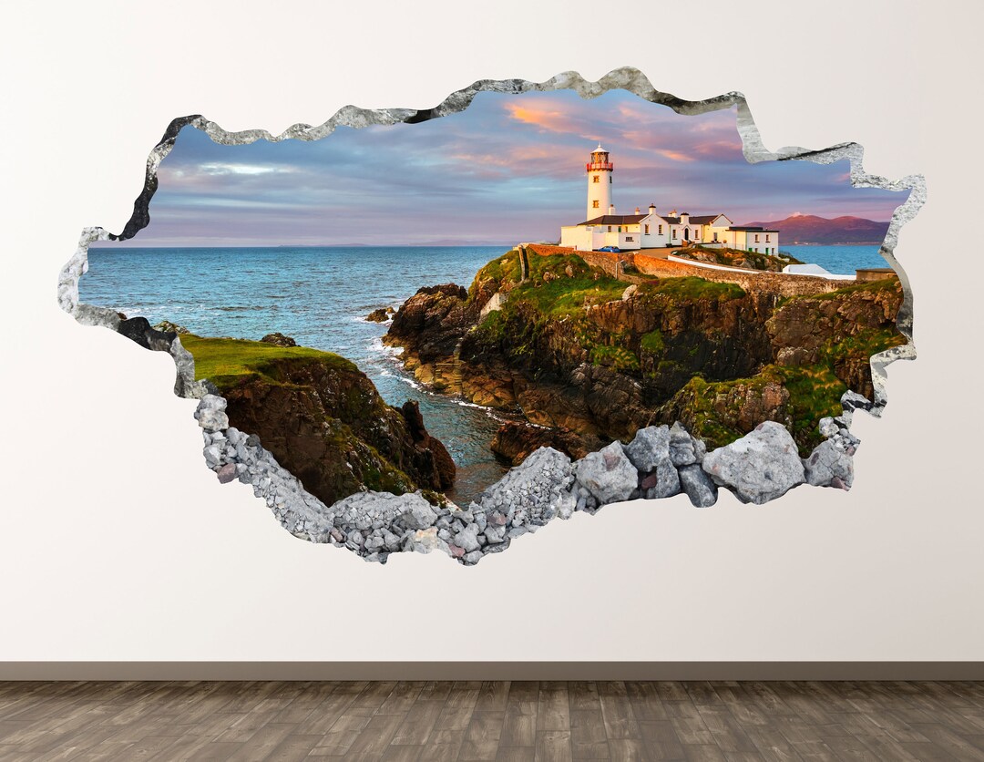 日本　Wall　Smashed　Donegal　3D　Lighthouse　Wall　Beach　Etsy　Decal　Art