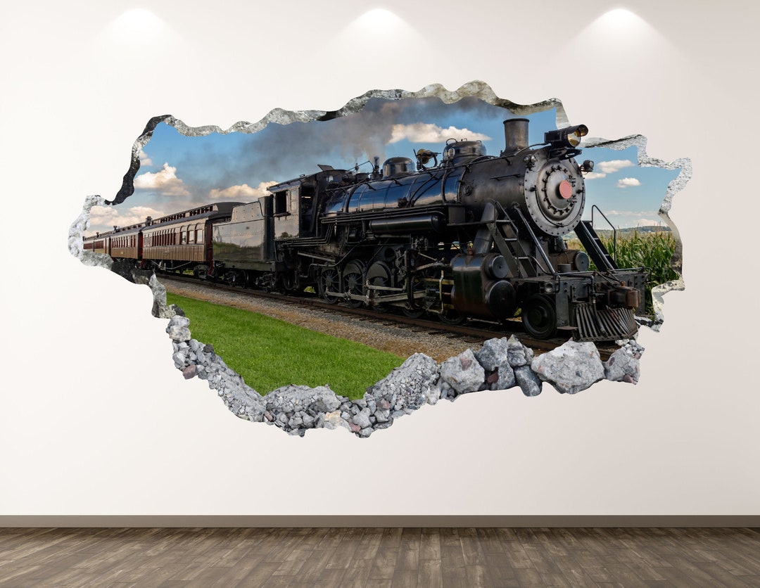 Vintage Train Wall Decal History 3D Smashed Wall Art Sticker Kids