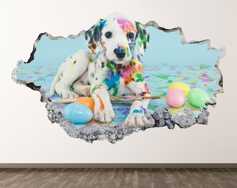 Dalmatian Dog Wall Decal - Puppy 3D Smashed Wall Art Sticker Kids Room Decor Vinyl Home Poster Custom Gift KD477