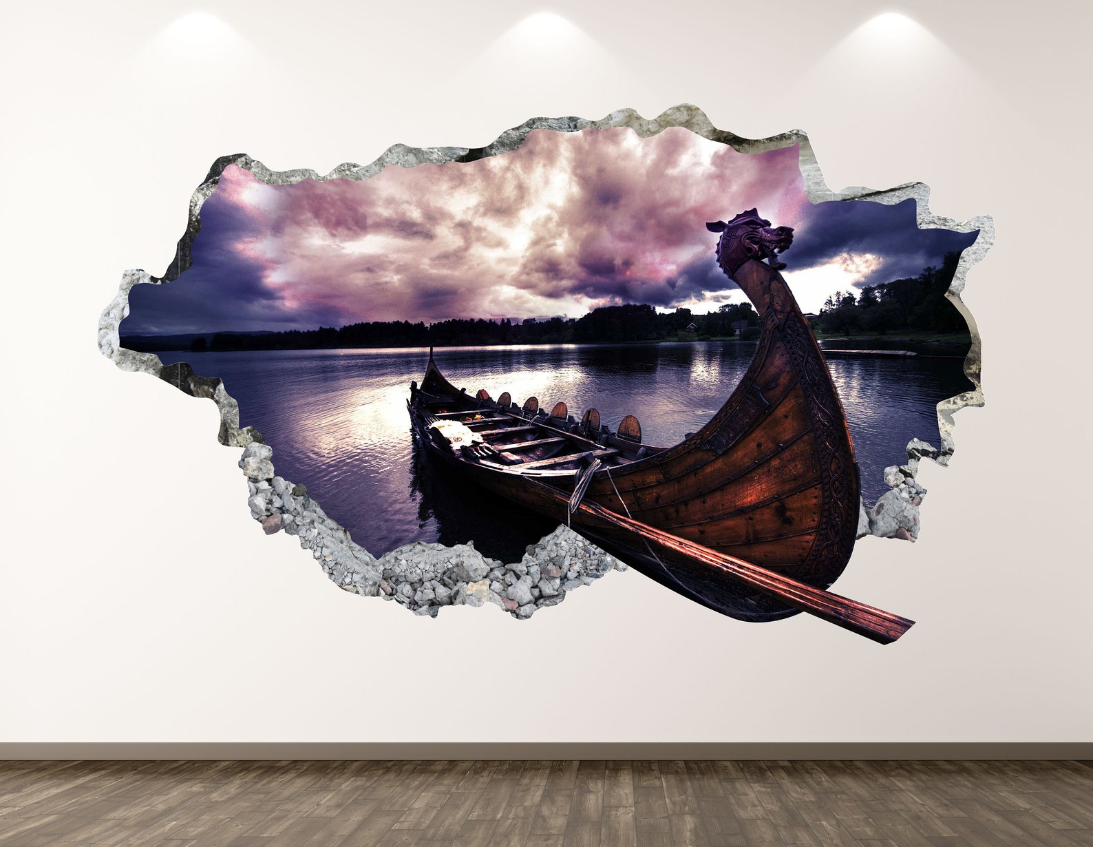 Viking Boat Wall Decal Lake 3D Smashed Wall Art Sticker Kids Etsy