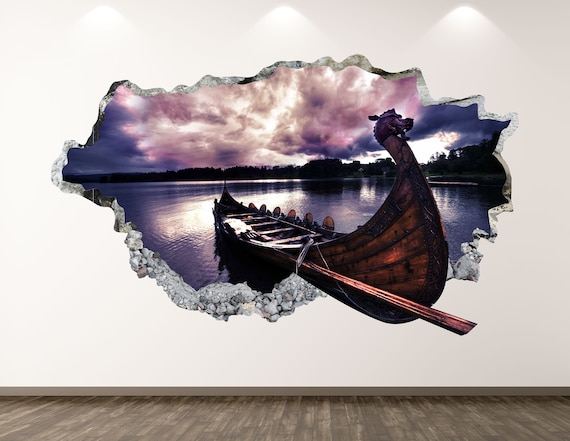 Sticker mural bateau Viking-lac 3D brisé Art mural autocollant enfants  chambre décor vinyle maison affiche cadeau personnalisé KD225 -  France