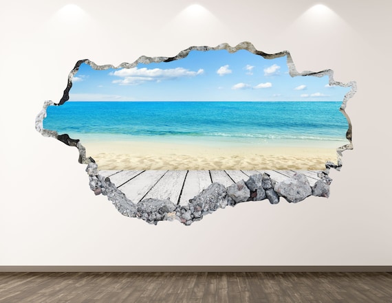 Beach View Wall Decal Sea 3d Smashed Art Sticker Kids - Beach Wall Stickers Decor