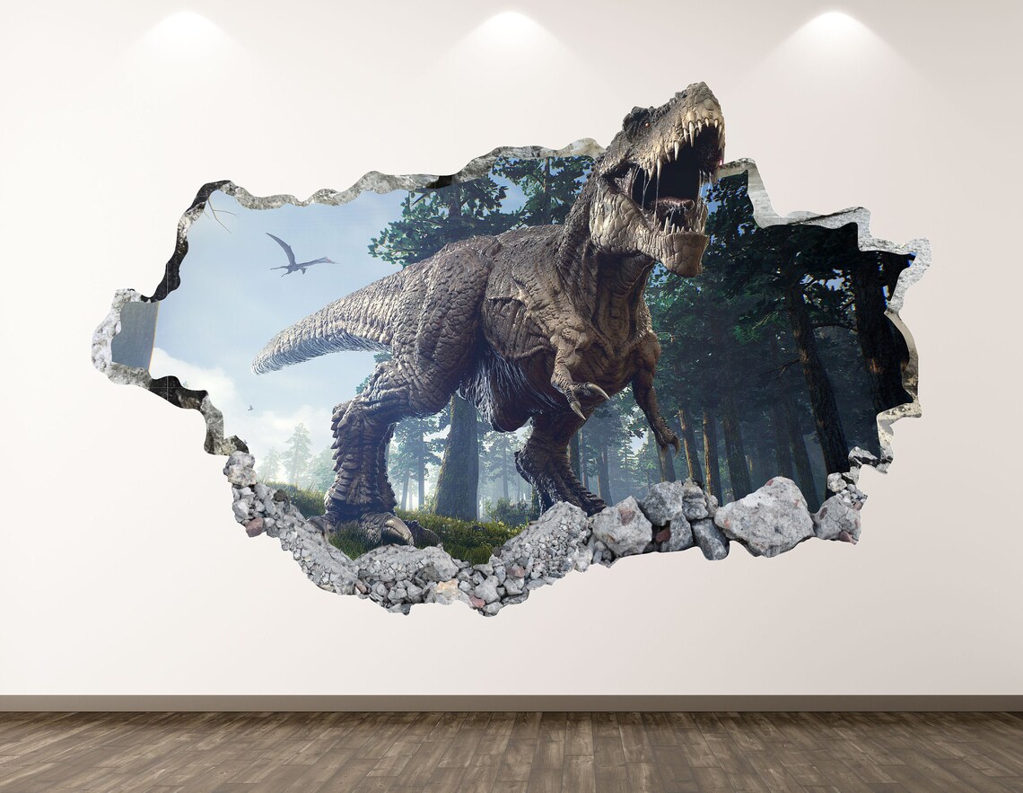 Dinosaur Wall Decal T-rex 3D Smashed Wall Art Sticker Kids - Etsy