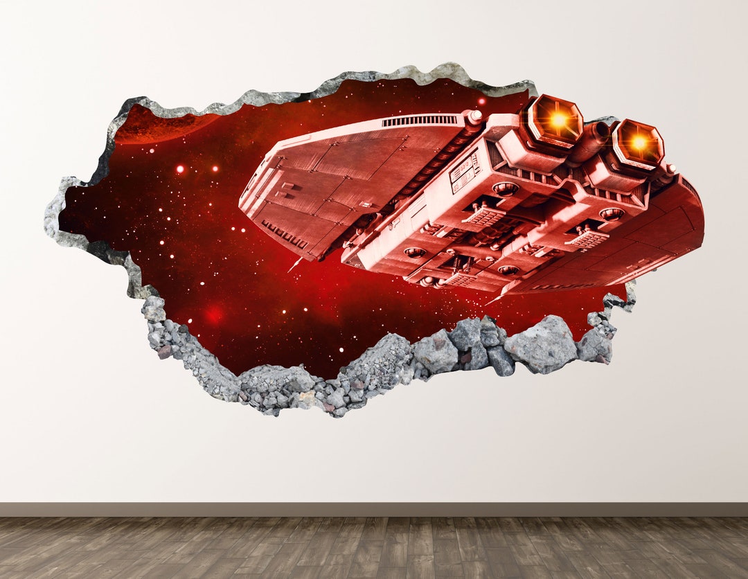 Spaceship Wall Decal - Galaxy 3D Smashed Wall Art Sticker Kids Decor ...