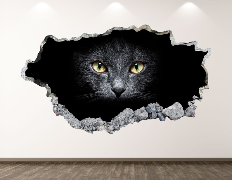 Black Cat Wall Decal Animal 3D Smashed Wall Art Sticker Kids Etsy