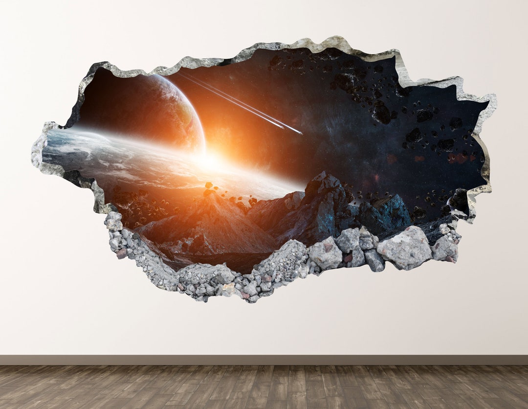 Outer Space Wall Decal - Meteorite 3D Smashed Wall Art Sticker Kids ...
