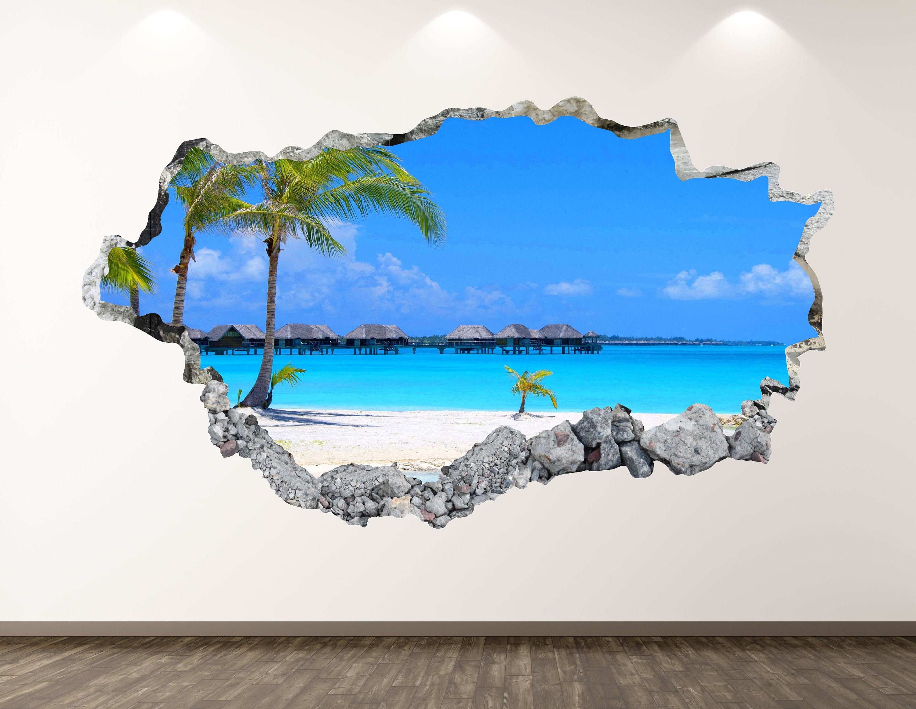 Beach Wall Decal Summer Palms 3D Smashed Wall Art Sticker Kids