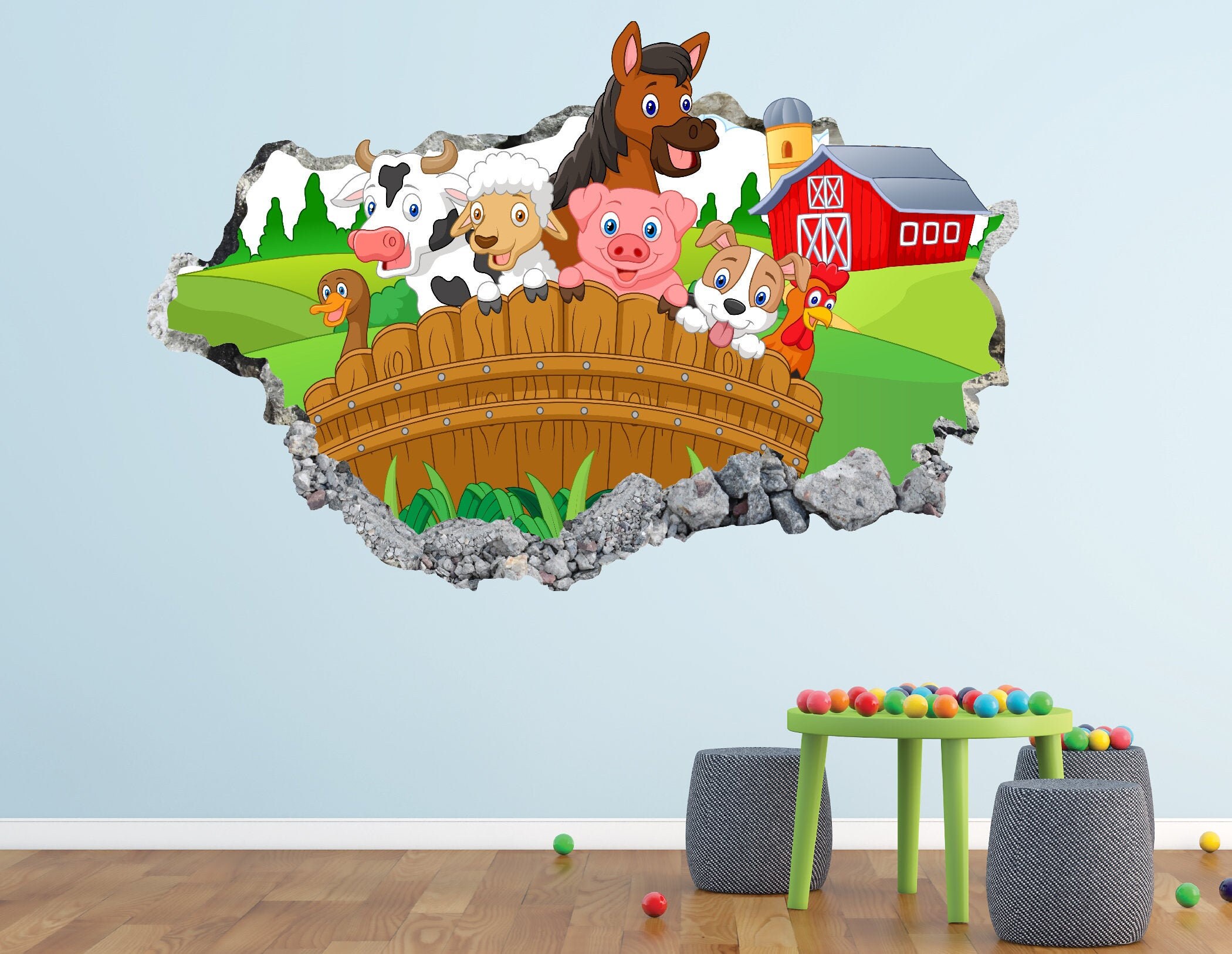 Big Farm Animals Wall Decal Set for kids, removable cute farm animals, Forest Friends nursery