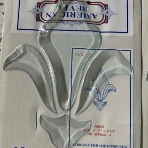 May include: Clear glass beveled decorative cluster in a floral design. The package includes four pieces, each measuring 6 1/4 x 8 3/4 inches. The package has the text "American Bevel" and "Redrawn for the Computer".