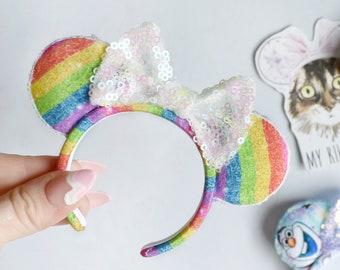 glitter rainbow fridge magnet Minnie mouse ears