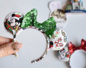 Christmas Minnie Mickey inspired sequin ears fridge magnet