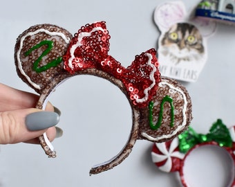 sequin Christmas gingerbread Minnie inspired ears fridge magnet