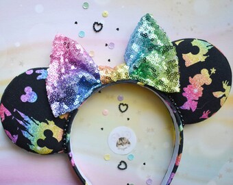 RTS glitter rainbow Minnie Mouse ears headband