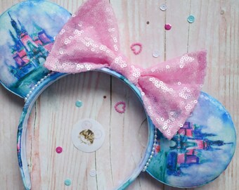 château bleu Minnie Mouse bandeau d’oreilles inspiré