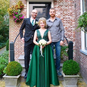 Emerald Wedding Dress,Green bridesmaid dress,Royal Satin Wedding Dress,Beaded Lace Dress,Emerald Prom Dress,Long Color Wedding Dress