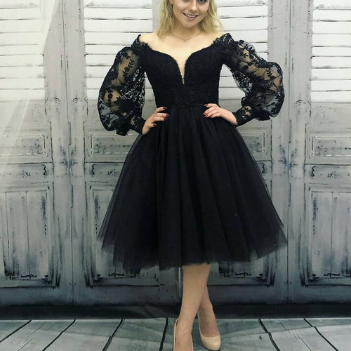 Gothic Black Lace Short Wedding Dress Victorian Black Dress | Etsy