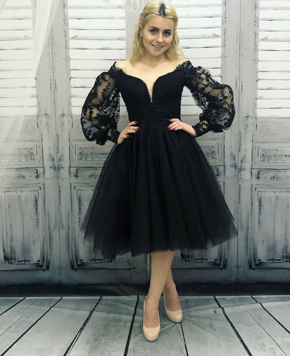 Short Black Dress, Mini Black Dress, Black Lace Dress, Wedding Guest Dress,  Party Dress, Gothic Dress, Knee Lace Dress, Gothic Lace Dress -  Canada