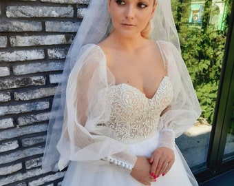 Wedding dress sleeves,On shoulder detachable sleeves for wedding dress,Bridal sleeves,Wedding dress puffy sleeves,Removable bridal sleeves
