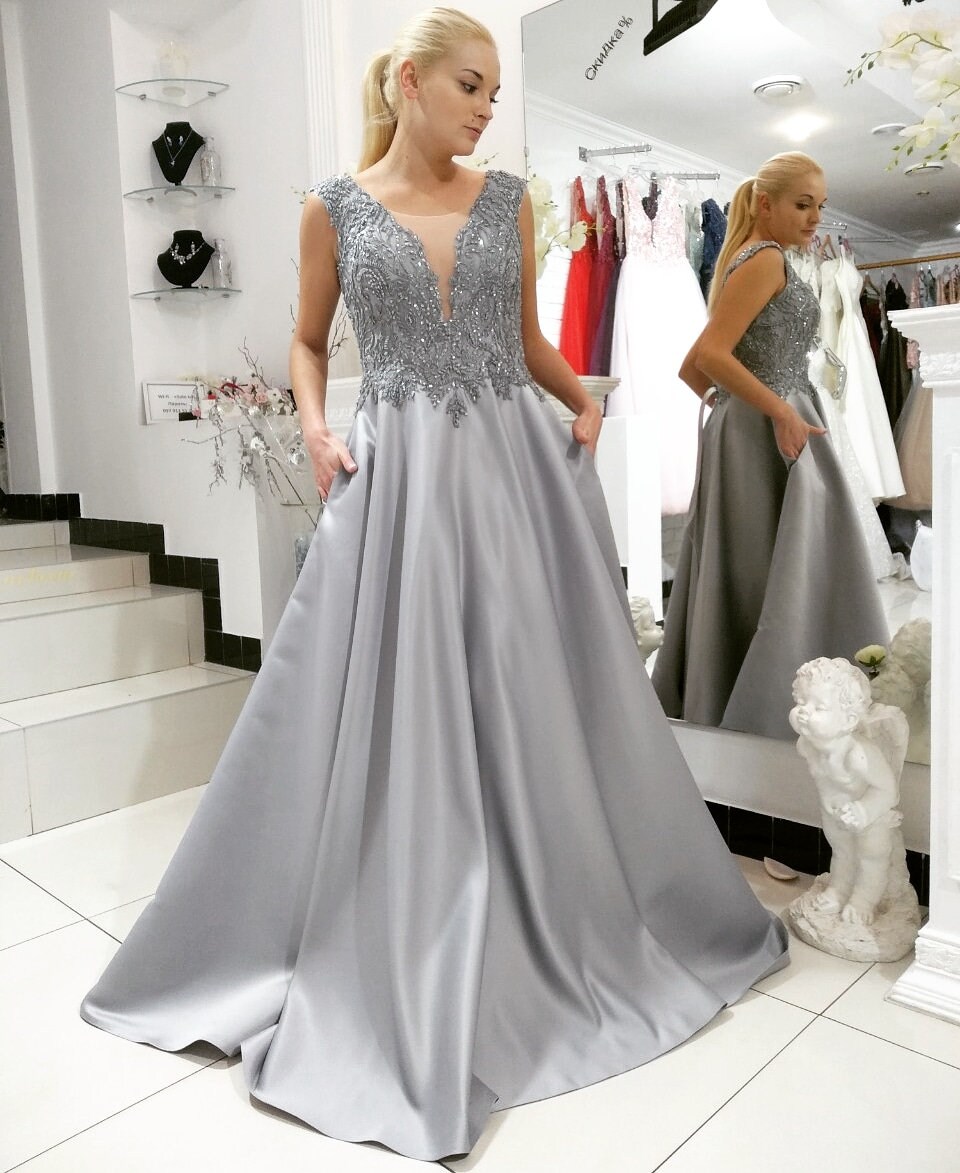 silver gray prom dresses