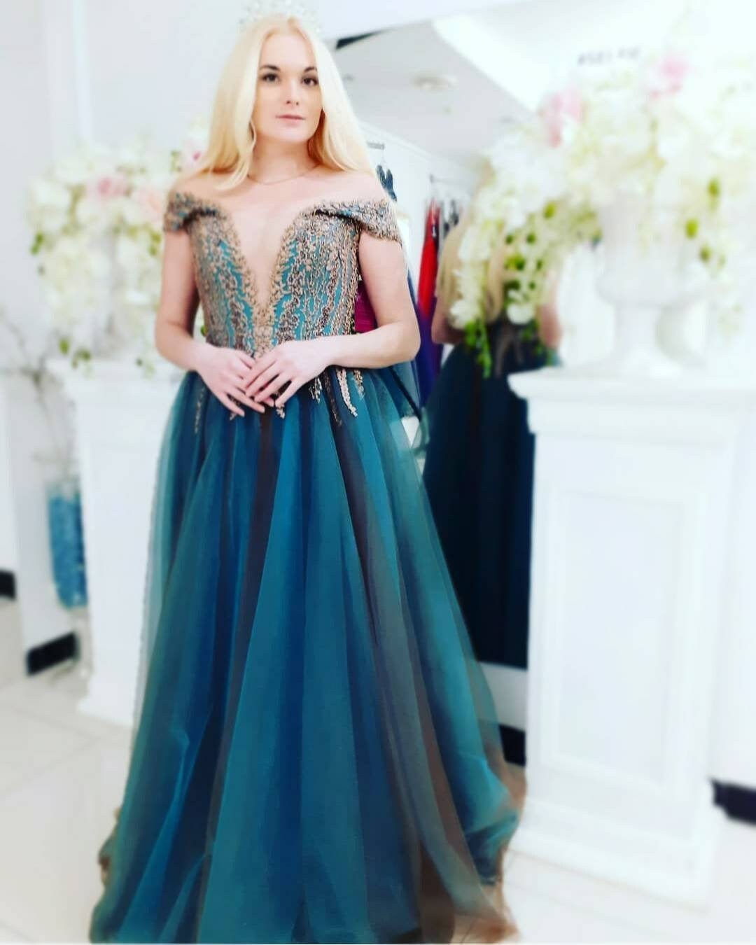 Teal and gold prom dress 2025