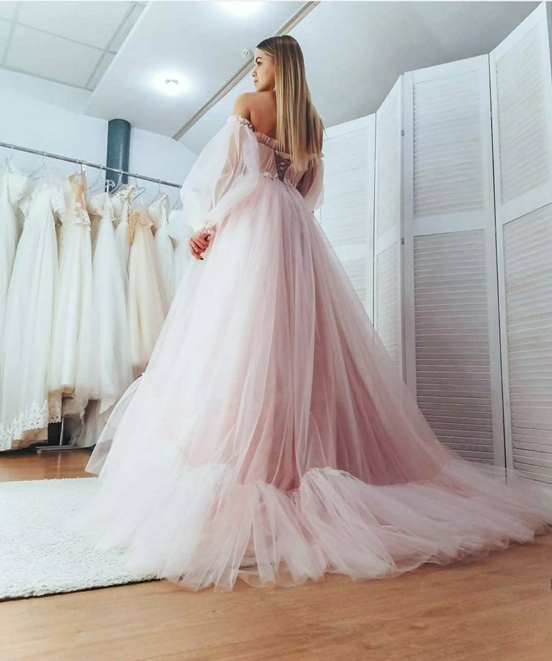 Minimalist corset wedding dress Wedding Dresses with Trains Long sleeves wedding dress Ivory wedding dress Puffy sleeves wedding dress