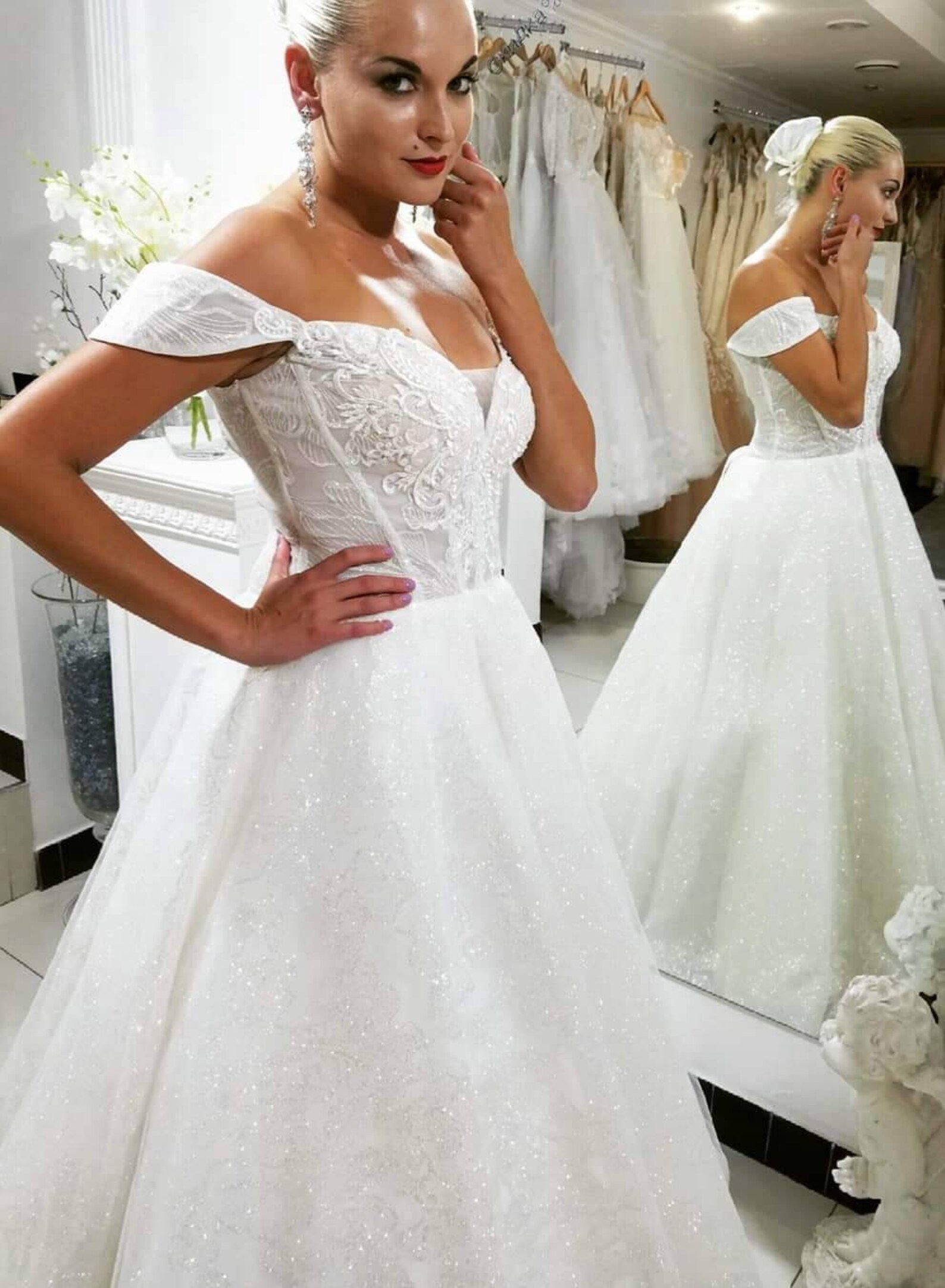 Long Train Glitter Lace Wedding Dress With off Shoulder - Etsy