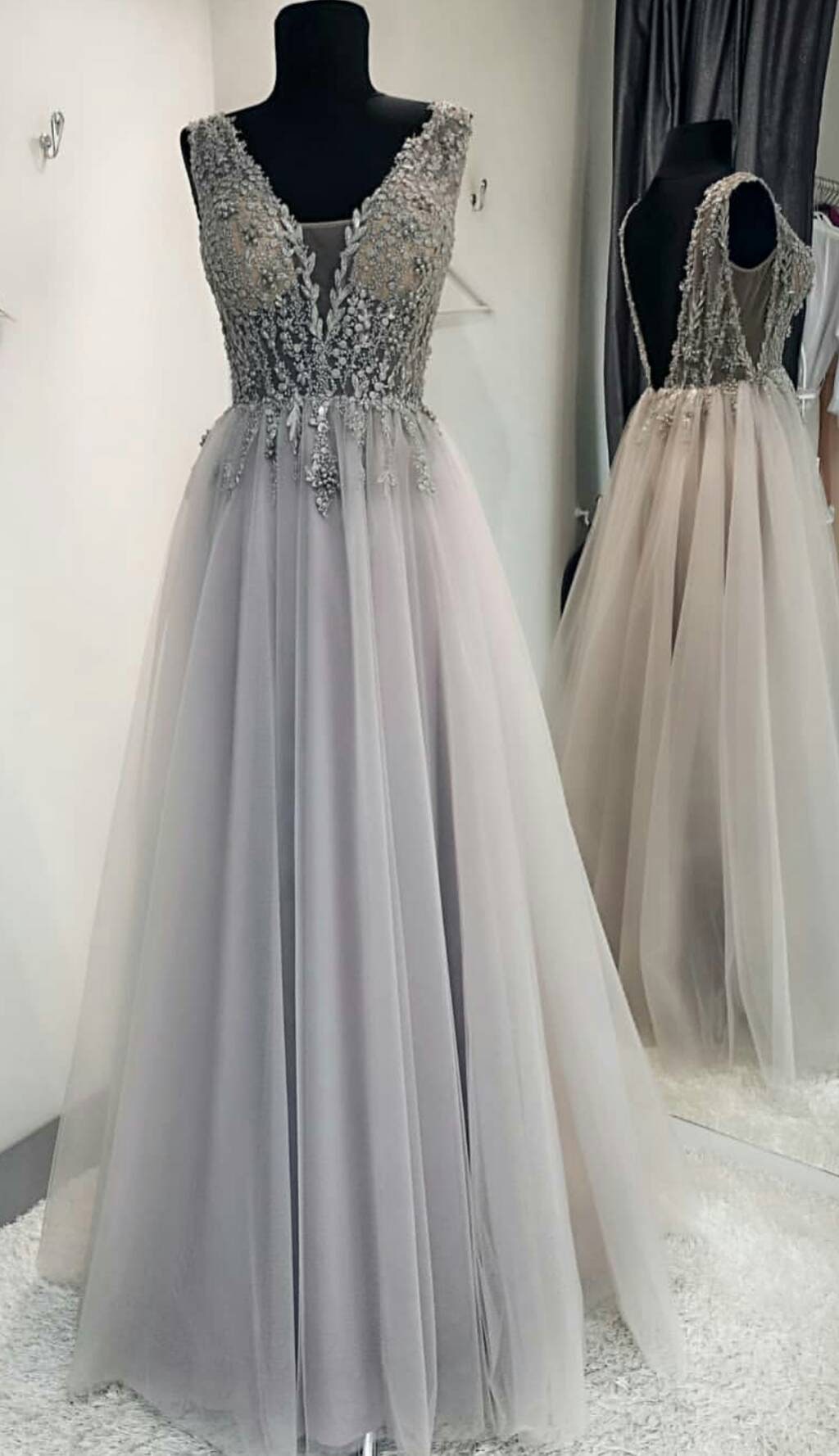 Grey Wedding Dress Tulle Prom Dress Color Wedding Dress V | Etsy