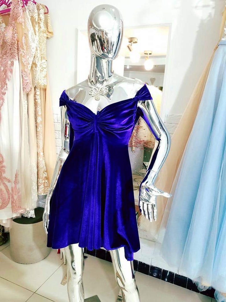 blue velvet wrap dress