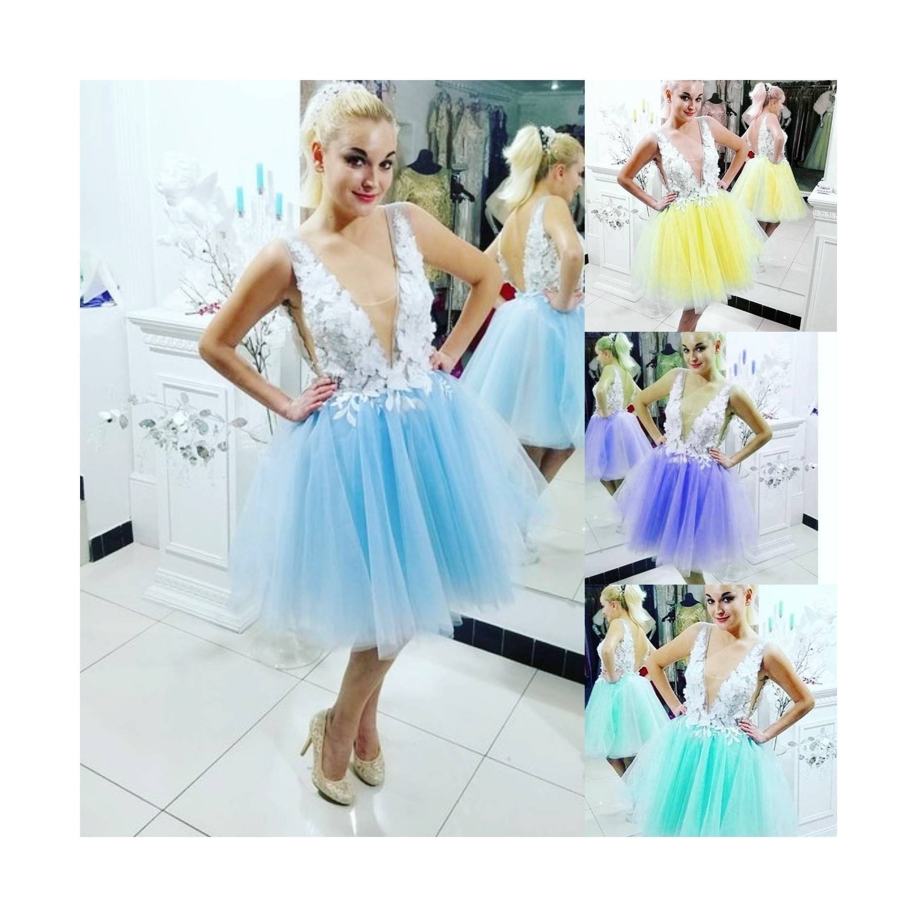 light blue short wedding dress