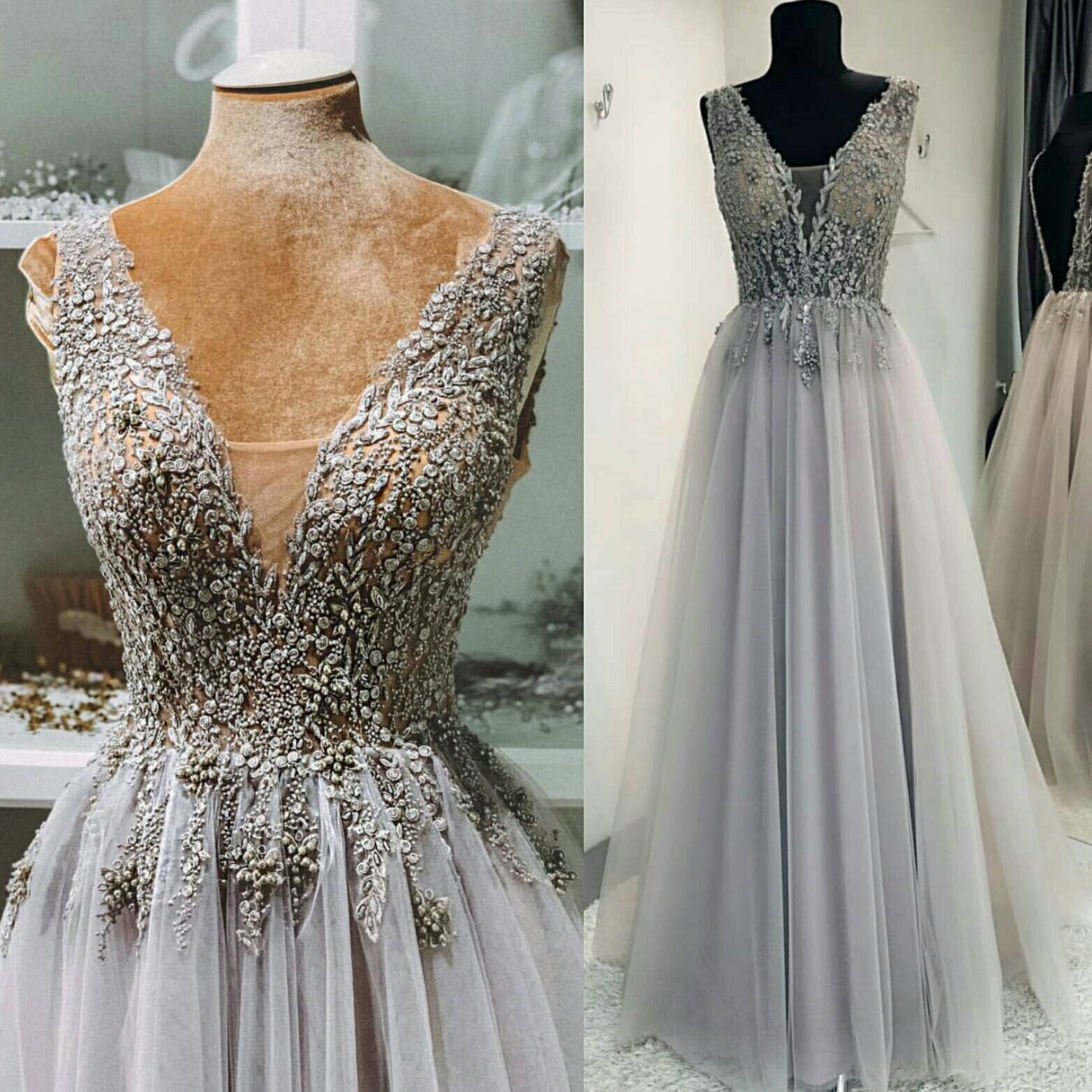Grey Wedding Dress Tulle Prom Dress Color Wedding Dress V | Etsy