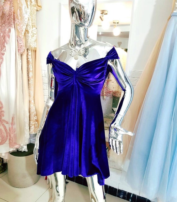blue velvet wedding dress