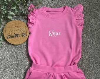 Personalised Girls Broderie Anglaise Short Set: Cotton Summer Outfit
