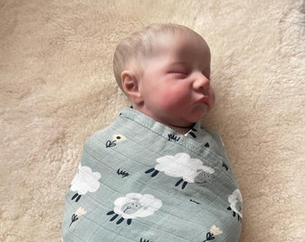 Extra Large Muslin Swaddle Blanket, Sheep Design, Cotton Bamboo Baby Wrap