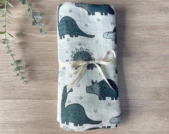 Large Dinosaur Muslin Swaddle, muslin with dinosaurs, large muslin cloth, cotton/bamboo swaddle blanket, baby wrap, large muslin blanket