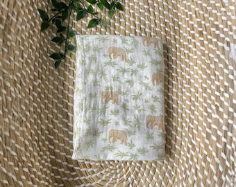 Manta de muselina de elefante, manta de bebé de algodón y bambú con diseño de elefante